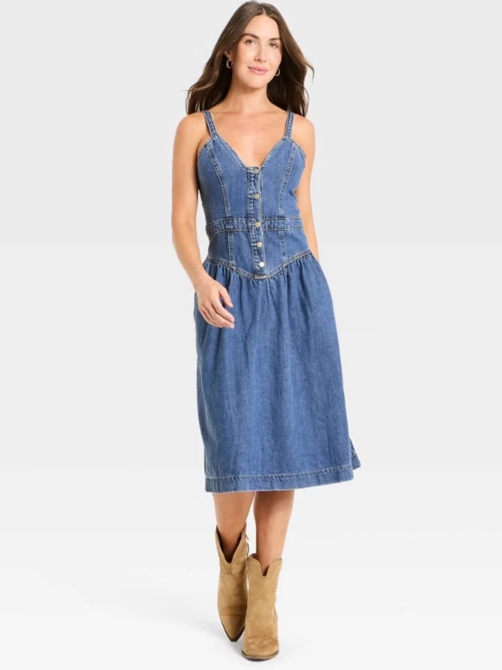 Universal Thread Women's Corset Denim Midi Dress, Light Wash, Size 10 NWT